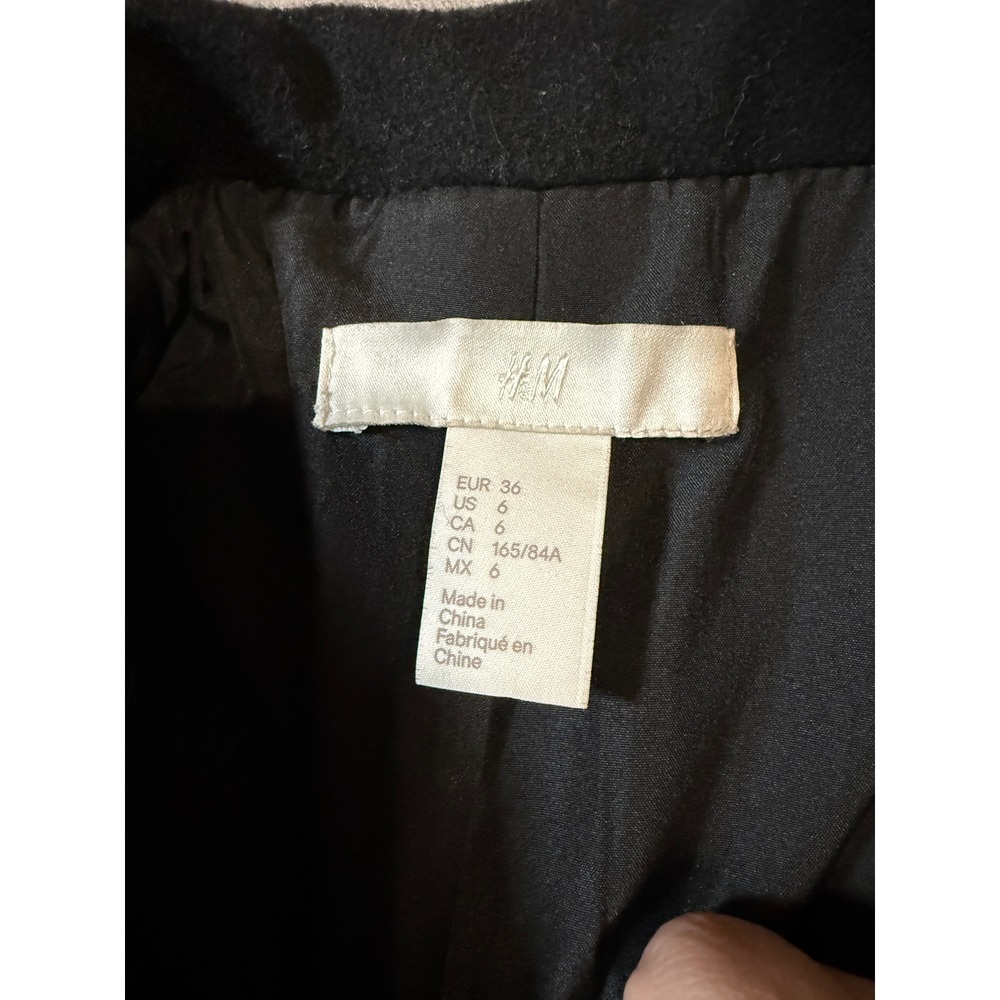 NWOT H&M Women Black Wool Blend Coat Size 6 Overcoat Single Breasted Warm Collar - Picture 5 of 8